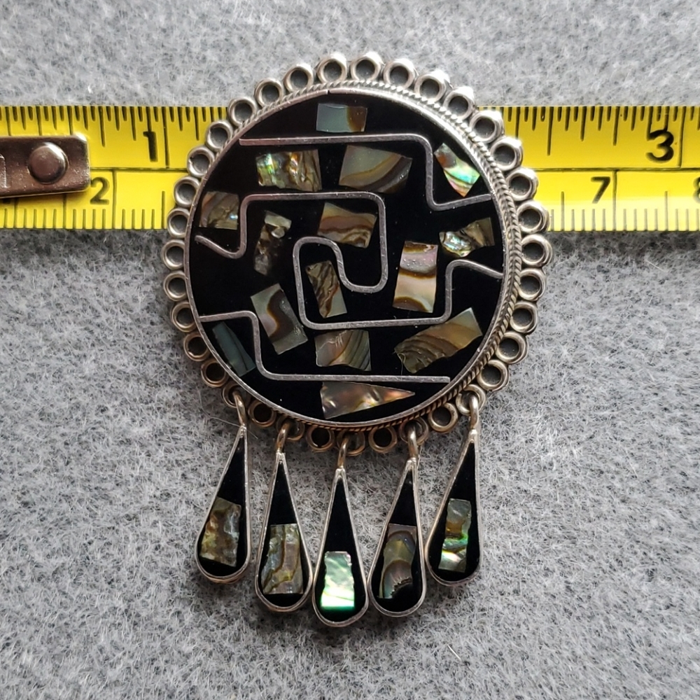 Taxco Mexico Onyx & Abalone Pin/Pendant & Earrings - Picture 10 of 11